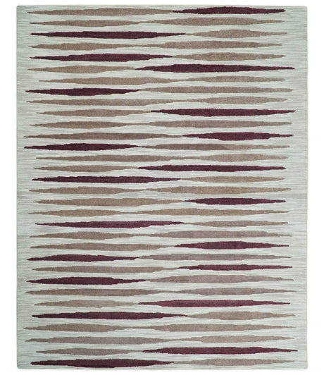 8x10 Ivory and Pink Hand Tufted Modern Scandinavian Stripe Wool Area Rug