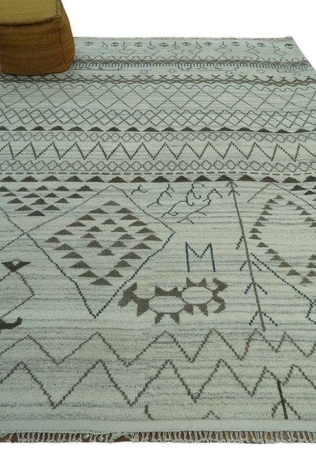 8x10 Ivory, Gray and Charcoal Hand Knotted Multi size Southwestern wool area Rug