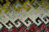 8x10 Ivory, Maroon, Black and Mustard Greek key design Hand Knotted wool area rug