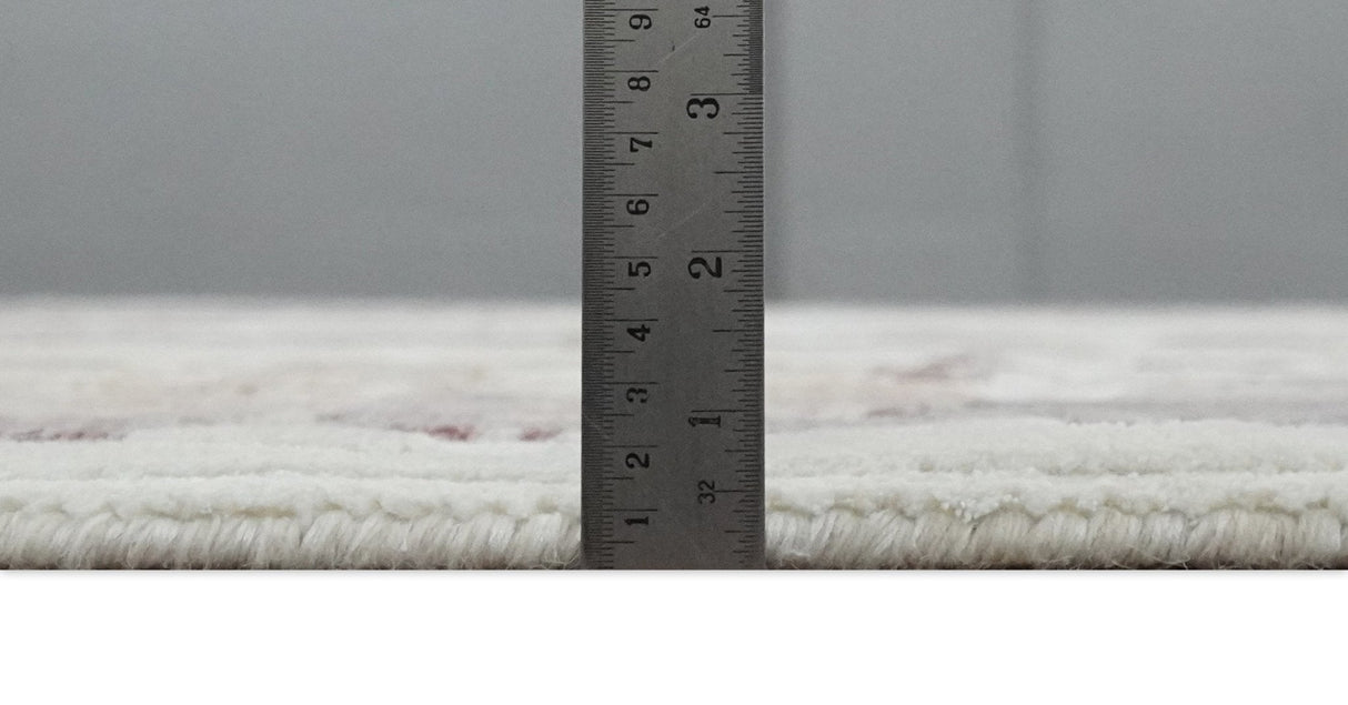 8x10 Ivory, Peach and Maroon Hand Carved Modern Abstract Hand Loomed Blended wool and Art silk Area Rug-Area Rug-Parc Decor