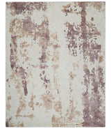 8x10 Ivory, Peach and Maroon Hand Carved Modern Abstract Hand Loomed Blended wool and Art silk Area Rug-Area Rug-Parc Decor