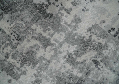 8x10 Ivory, Silver and Charcoal Modern Abstract Hand Loomed Blended wool and Art silk Area Rug