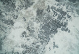 8x10 Ivory, Silver and Charcoal Modern Abstract Hand Loomed Blended wool and Art silk Area Rug