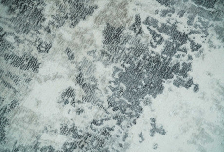 8x10 Ivory, Silver and Charcoal Modern Abstract Hand Loomed Blended wool and Art silk Area Rug