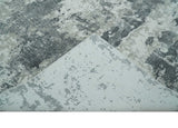 8x10 Ivory, Silver and Charcoal Modern Abstract Hand Loomed Blended wool and Art silk Area Rug
