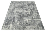 8x10 Ivory, Silver and Charcoal Modern Abstract Hand Loomed Blended wool and Art silk Area Rug-Area Rug-Parc Decor