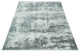 8x10 Ivory, Silver and Charcoal Modern Abstract Hand Loomed Blended wool and Art silk Area Rug-Area Rug-Parc Decor