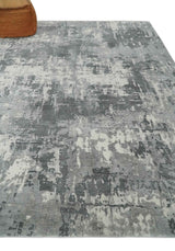 8x10 Ivory, Silver and Charcoal Modern Abstract Hand Loomed Blended wool and Art silk Area Rug-Area Rug-Parc Decor