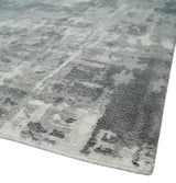 8x10 Ivory, Silver and Charcoal Modern Abstract Hand Loomed Blended wool and Art silk Area Rug-Area Rug-Parc Decor