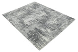 8x10 Ivory, Silver and Charcoal Modern Abstract Hand Loomed Blended wool and Art silk Area Rug-Area Rug-Parc Decor