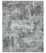 8x10 Ivory, Silver and Charcoal Modern Abstract Hand Loomed Blended wool and Art silk Area Rug-Area Rug-Parc Decor