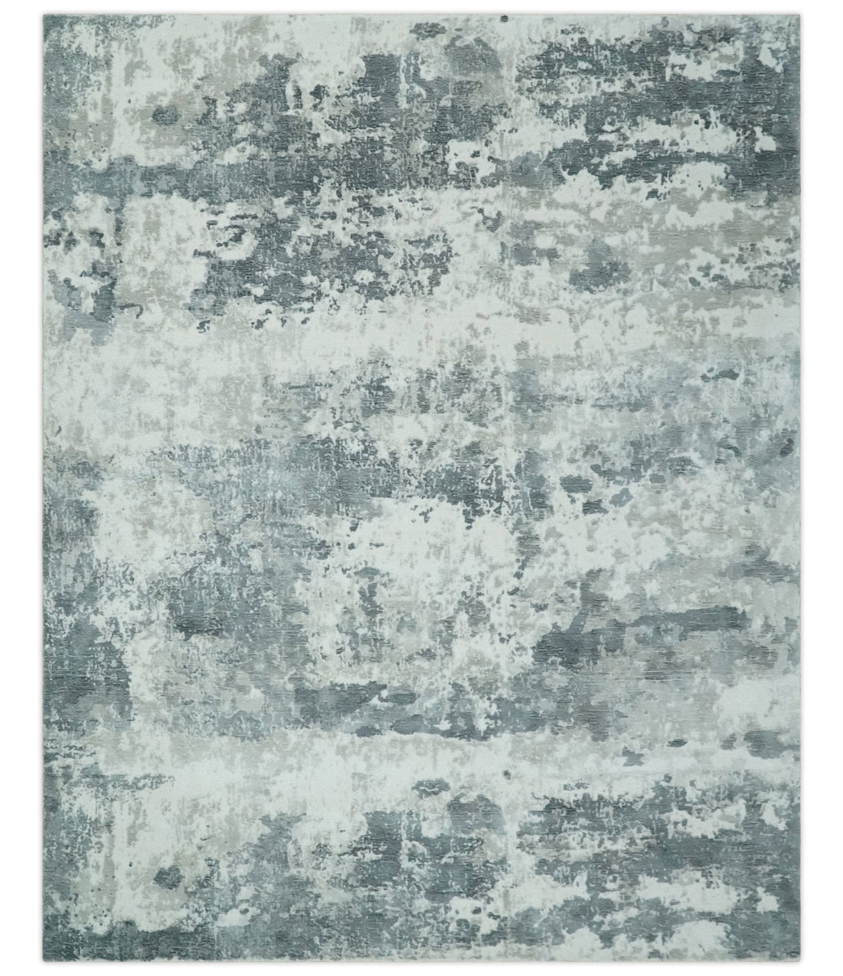 8x10 Ivory, Silver and Charcoal Modern Abstract Hand Loomed Blended wool and Art silk Area Rug-Area Rug-Parc Decor