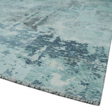 8x10 Ivory, Silver and Teal Modern Abstract Hand Loomed Blended wool and Art silk Area Rug-Area Rug-Parc Decor