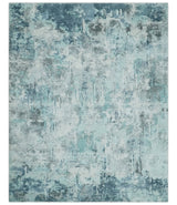 8x10 Ivory, Silver and Teal Modern Abstract Hand Loomed Blended wool and Art silk Area Rug-Area Rug-Parc Decor