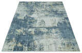 8x10 Ivory, Teal and Beige Modern Abstract Hand Loomed Blended wool and Art silk Area Rug