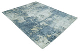8x10 Ivory, Teal and Beige Modern Abstract Hand Loomed Blended wool and Art silk Area Rug