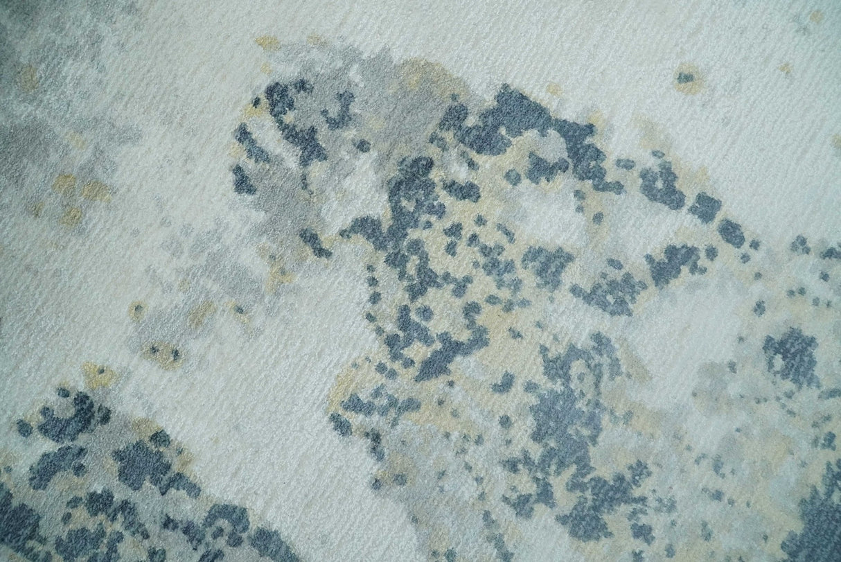 8x10 Ivory, Teal and Beige Modern Abstract Hand Loomed Blended wool and Art silk Area Rug-Area Rug-Parc Decor