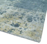 8x10 Ivory, Teal and Beige Modern Abstract Hand Loomed Blended wool and Art silk Area Rug-Area Rug-Parc Decor