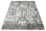 8x10 Modern Abstract Blended wool and Art silk Ivory, Silver and Charcoal Hand Loomed Area Rug-Area Rug-Parc Decor