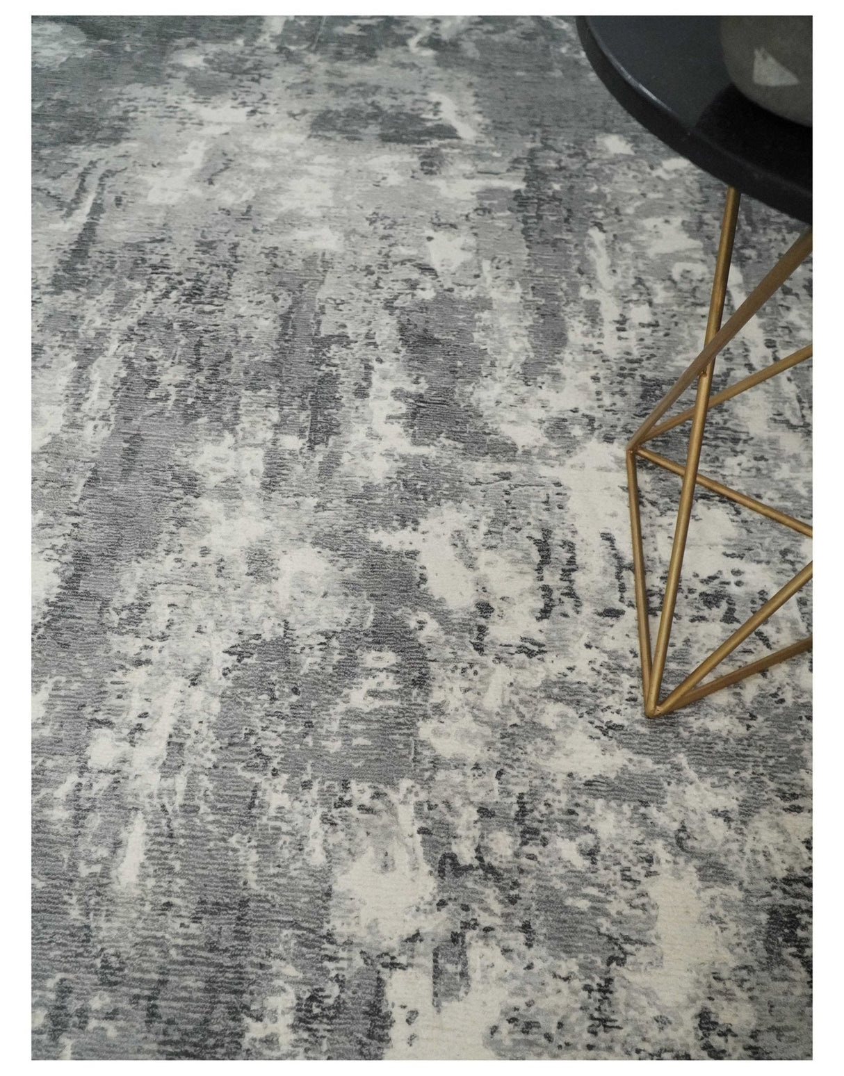 8x10 Modern Abstract Blended wool and Art silk Ivory, Silver and Charcoal Hand Loomed Area Rug-Area Rug-Parc Decor