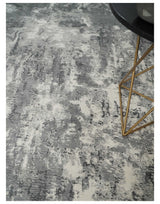 8x10 Modern Abstract Blended wool and Art silk Ivory, Silver and Charcoal Hand Loomed Area Rug-Area Rug-Parc Decor