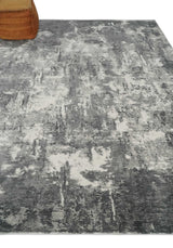 8x10 Modern Abstract Blended wool and Art silk Ivory, Silver and Charcoal Hand Loomed Area Rug-Area Rug-Parc Decor