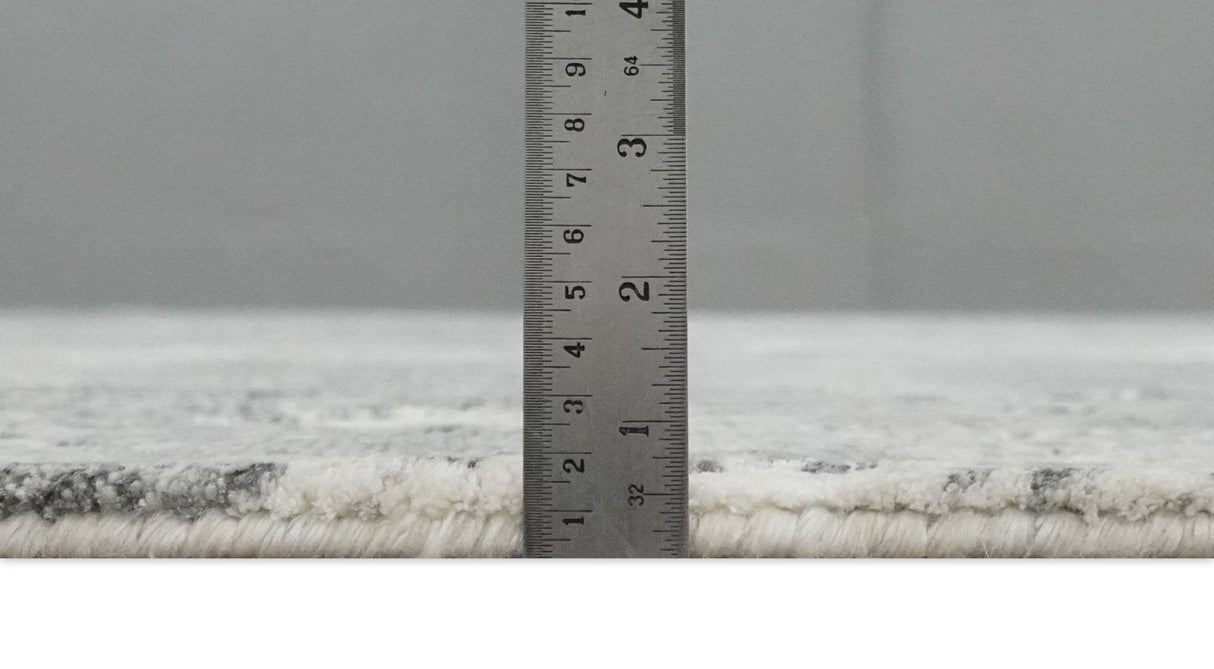 8x10 Modern Abstract Blended wool and Art silk Ivory, Silver and Charcoal Hand Loomed Area Rug-Area Rug-Parc Decor