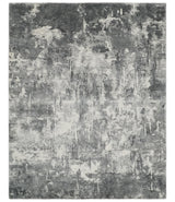 8x10 Modern Abstract Blended wool and Art silk Ivory, Silver and Charcoal Hand Loomed Area Rug-Area Rug-Parc Decor