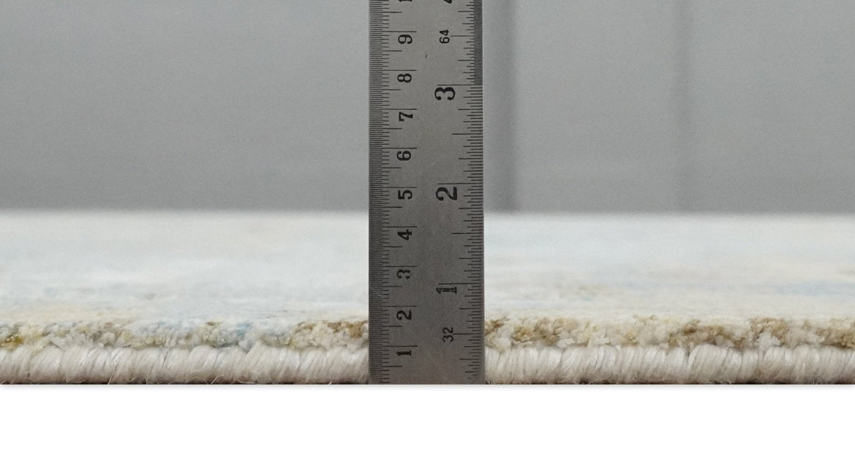 8x10 Modern Abstract Blended wool and Art silk Ivory, Teal and Beige Hand Loomed Area Rug-Area Rug-Parc Decor