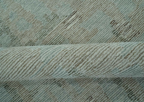 8x10 Modern Abstract Teal, Olive and Ivory Hand Tufted wool area rug