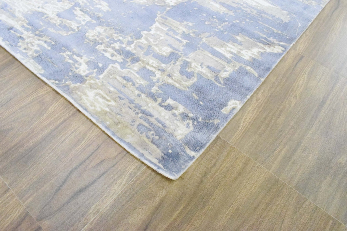 8x10 Rug, Blue and Brown Rug, Modern Abstract Hand loom Printed Viscose Area Rug-Area Rug-Parc Decor