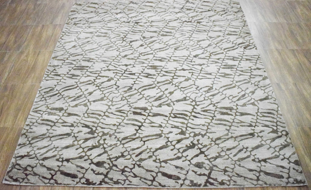 8x10 Rug, White and Brown Rug, Modern and Abstract Rug, Hand-loom Printed Viscose Area Rug | TRD020QT810-Area Rug-Parc Decor