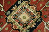 8x10 Rust and Blue Fine Hand Knotted Traditional Heriz Medallion wool area rug