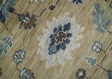 8x10 Traditional Beige and Gray Antique Style Floral Hand knotted Wool Area Rug
