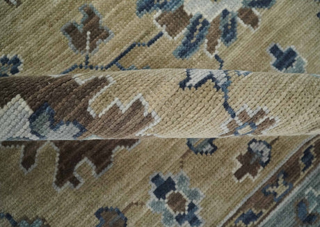 8x10 Traditional Beige and Gray Antique Style Floral Hand knotted Wool Area Rug