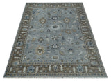 8x10 Traditional Gray and Brown Antique Style Floral Hand knotted Wool Area Rug