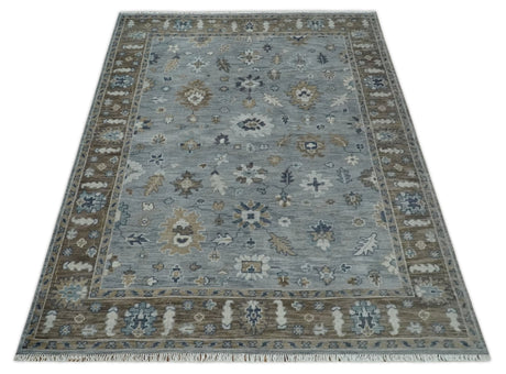 8x10 Traditional Gray and Brown Antique Style Floral Hand knotted Wool Area Rug