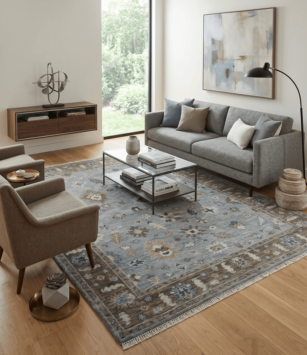 8x10 Traditional Gray and Brown Antique Style Floral Hand knotted Wool Area Rug