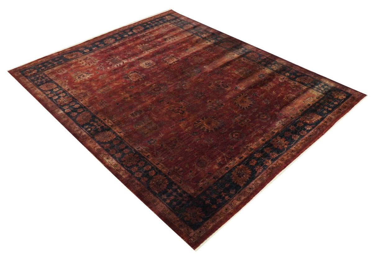 8x10 Traditional Overdyed Red And Black Hand Knotted Wool Area Rug