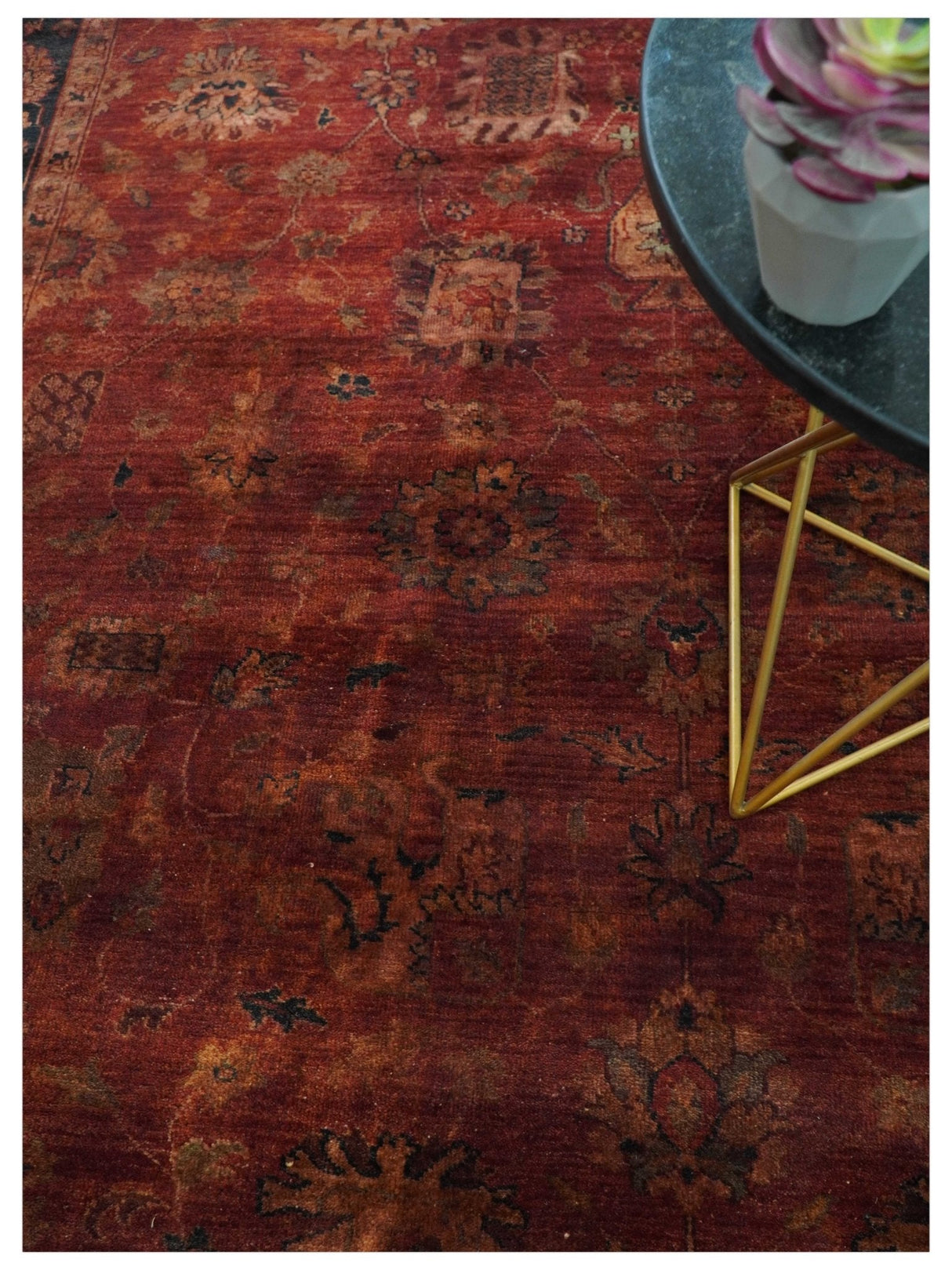 8x10 Traditional Overdyed Red And Black Hand Knotted Wool Area Rug