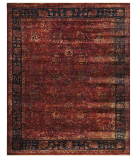 8x10 Traditional Overdyed Red And Black Hand Knotted Wool Area Rug
