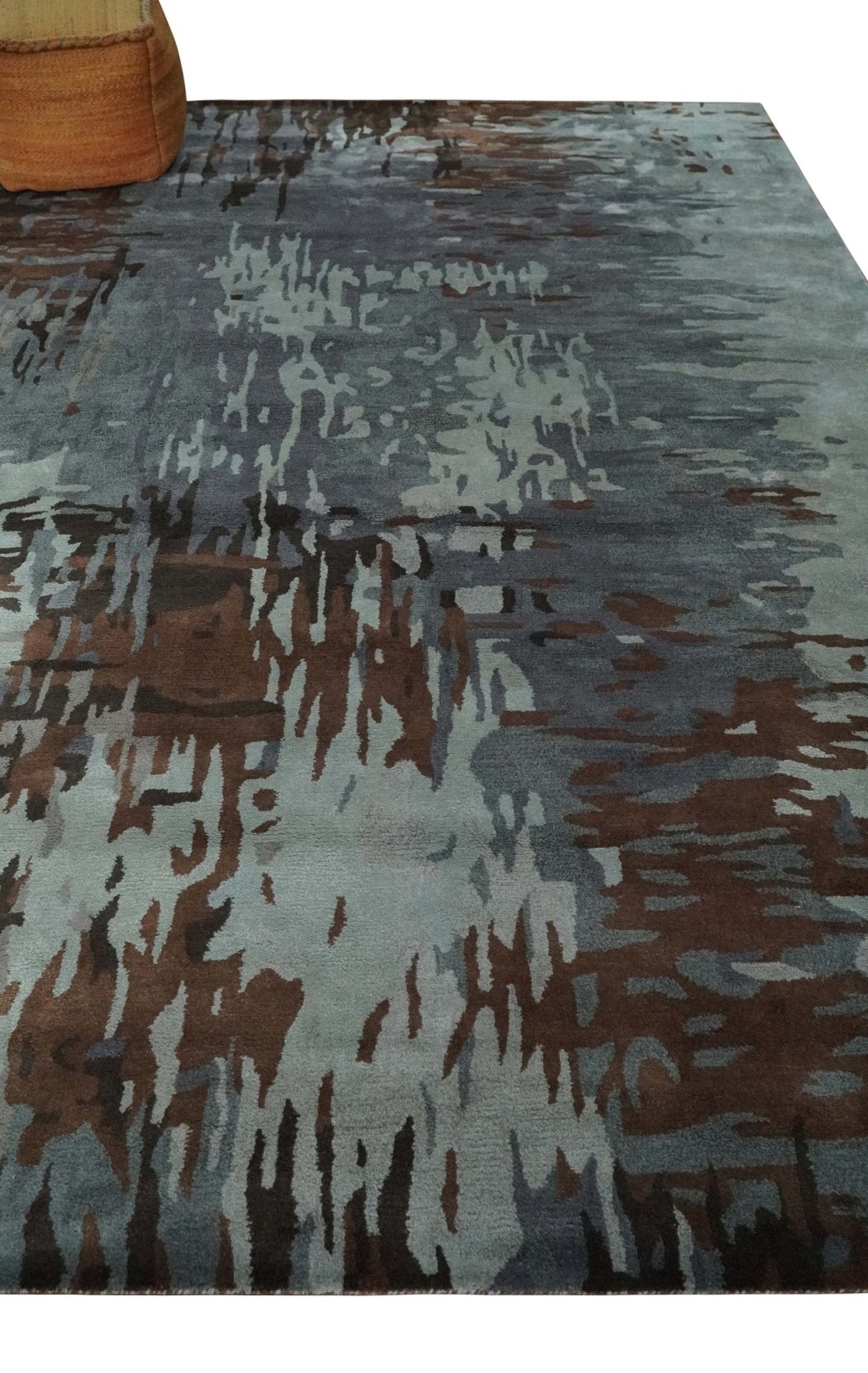 8x11 Gray, Silver and Brown Modern Abstract Hand Tufted wool and Art silk Area Rug-Area Rug-Parc Decor