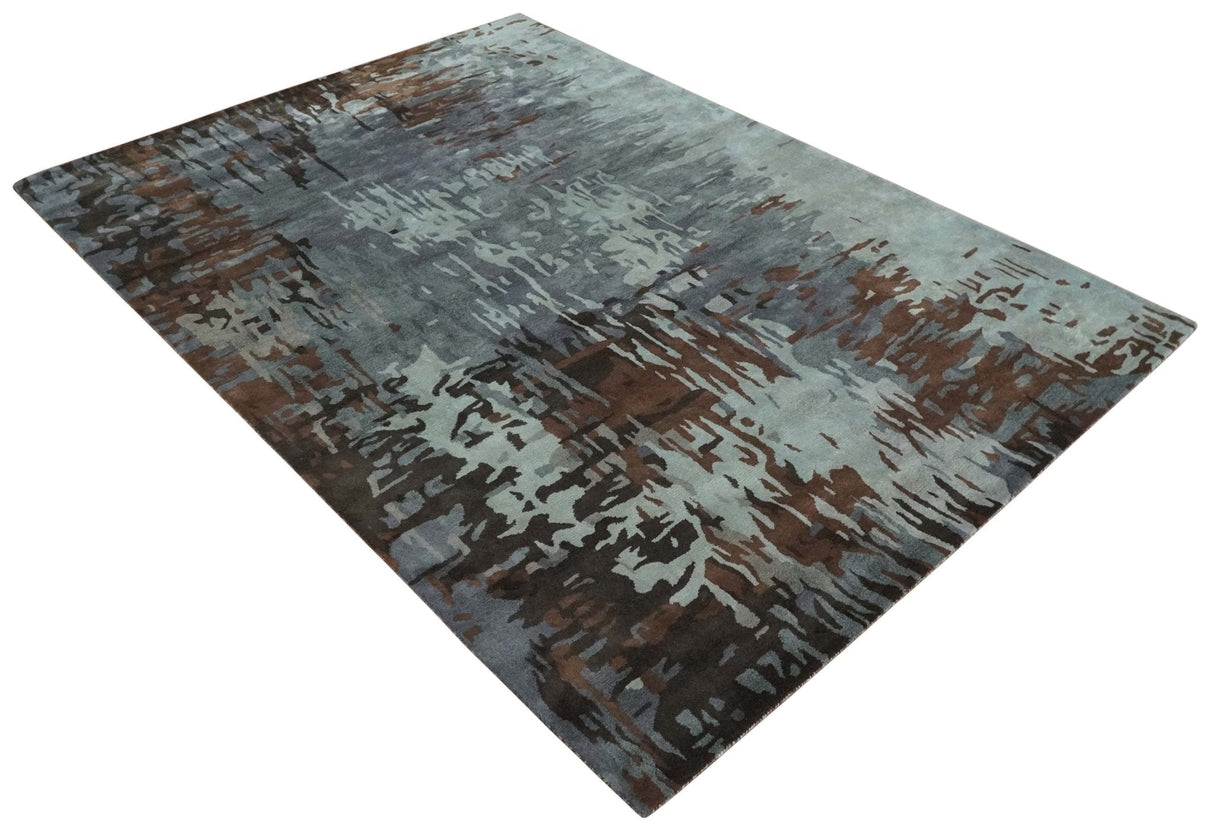 8x11 Gray, Silver and Brown Modern Abstract Hand Tufted wool and Art silk Area Rug-Area Rug-Parc Decor