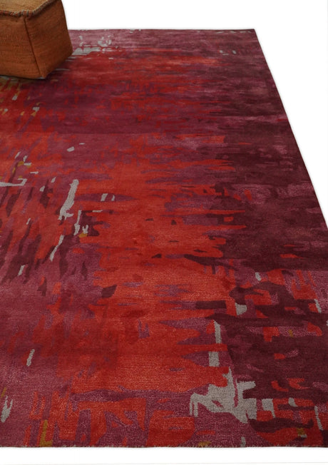 8x11 Red Modern Abstract Hand Tufted Wool and Art Silk Area Rug