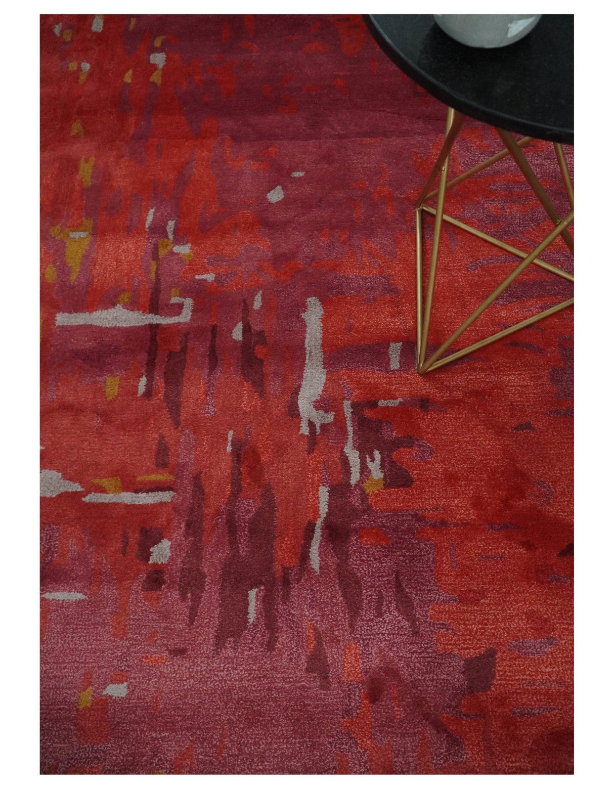 8x11 Red Modern Abstract Hand Tufted Wool and Art Silk Area Rug