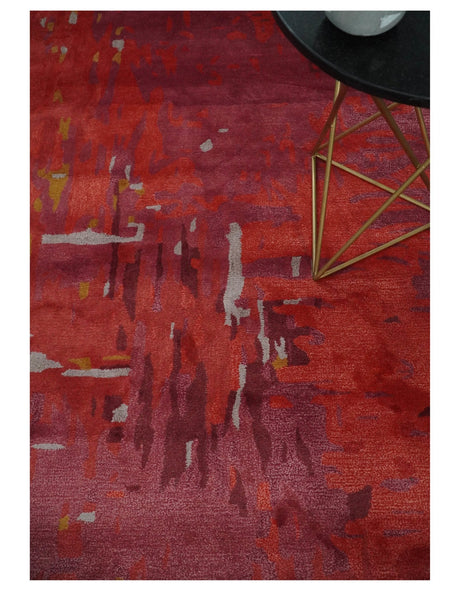 8x11 Red Modern Abstract Hand Tufted Wool and Art Silk Area Rug