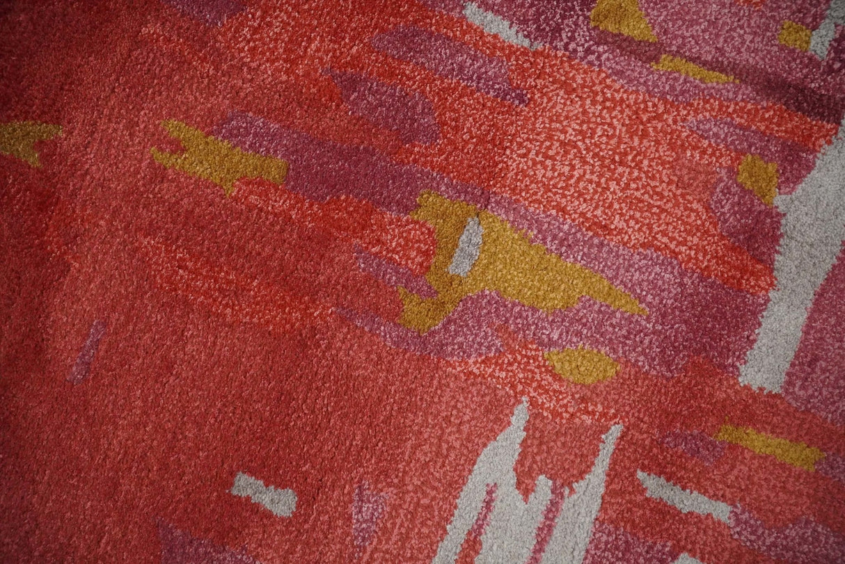 8x11 Red Modern Abstract Hand Tufted Wool and Art Silk Area Rug