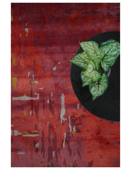 8x11 Red Modern Abstract Hand Tufted Wool and Art Silk Area Rug