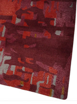 8x11 Red, Rust and Silver Modern Abstract Handmade Wool and Art Silk Area Rug | BAN1-Area Rug-Parc Decor