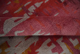 8x11 Red, Rust and Silver Modern Abstract Handmade Wool and Art Silk Area Rug | BAN1-Area Rug-Parc Decor